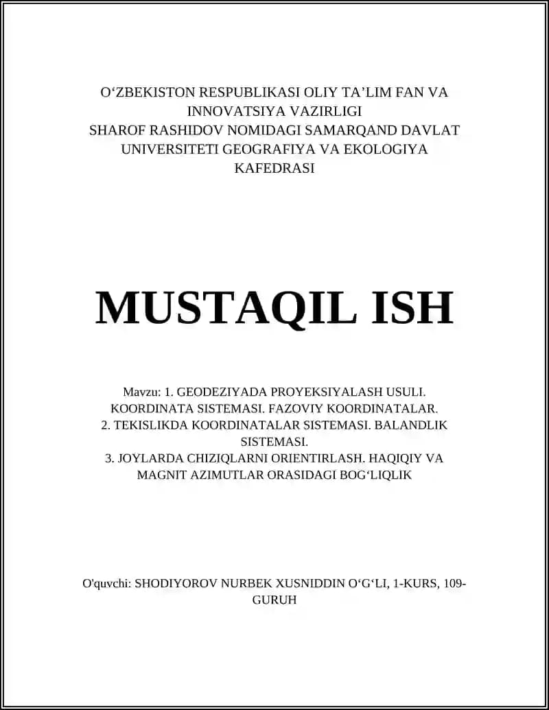 GEODEZIYADA PROYEKSIYALASH USULLARI