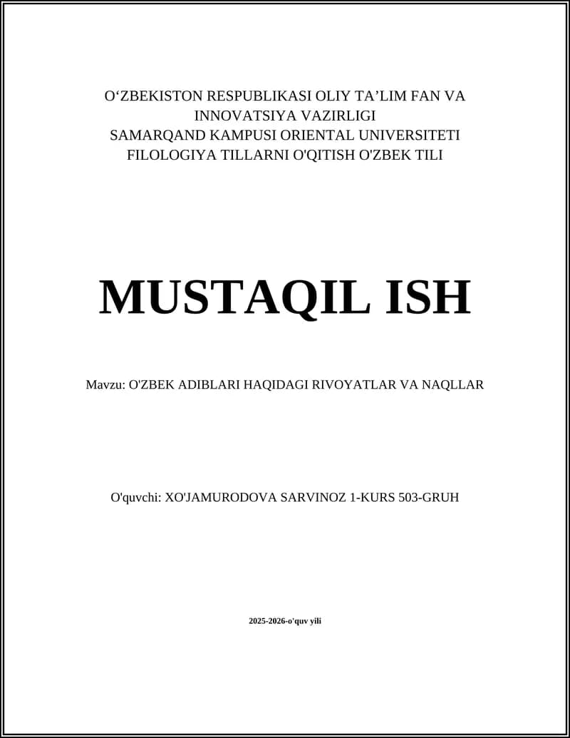 O'ZBEK ADIBLARI HAQIDAGI RIVOYATLAR VA NAQLLAR