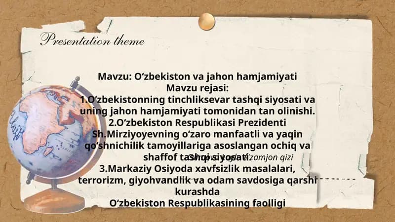O‘zbekiston va jahon hamjamiyati