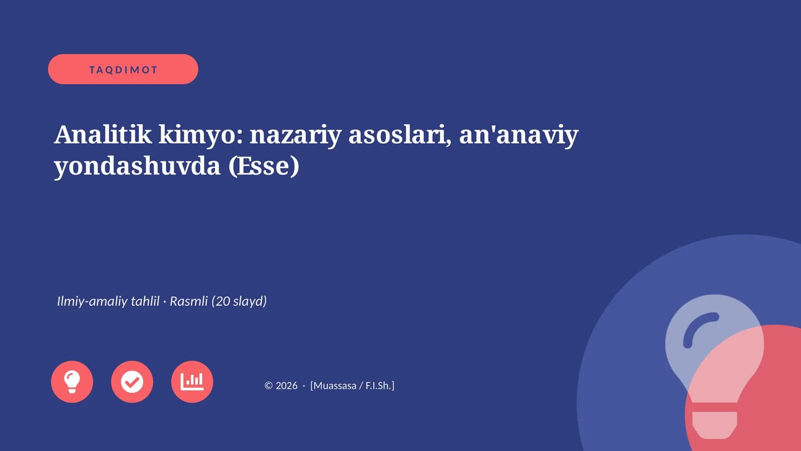 Analitik kimyo: nazariy asoslari, an'anaviy yondashuvda (Esse)