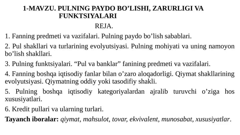 PULNING PAYDO BO’LISHI, ZARURLIGI VAFUNKTSIYALARI