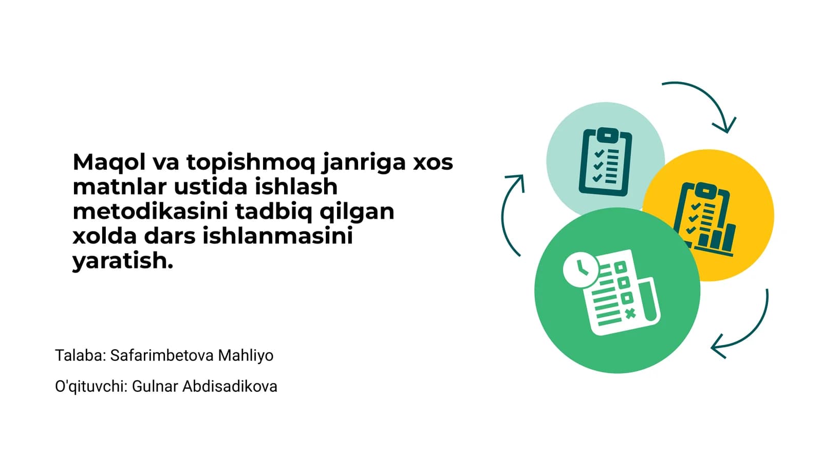 Maqol va topishmoq janriga xos matnlar ustida ishlash metodikasi