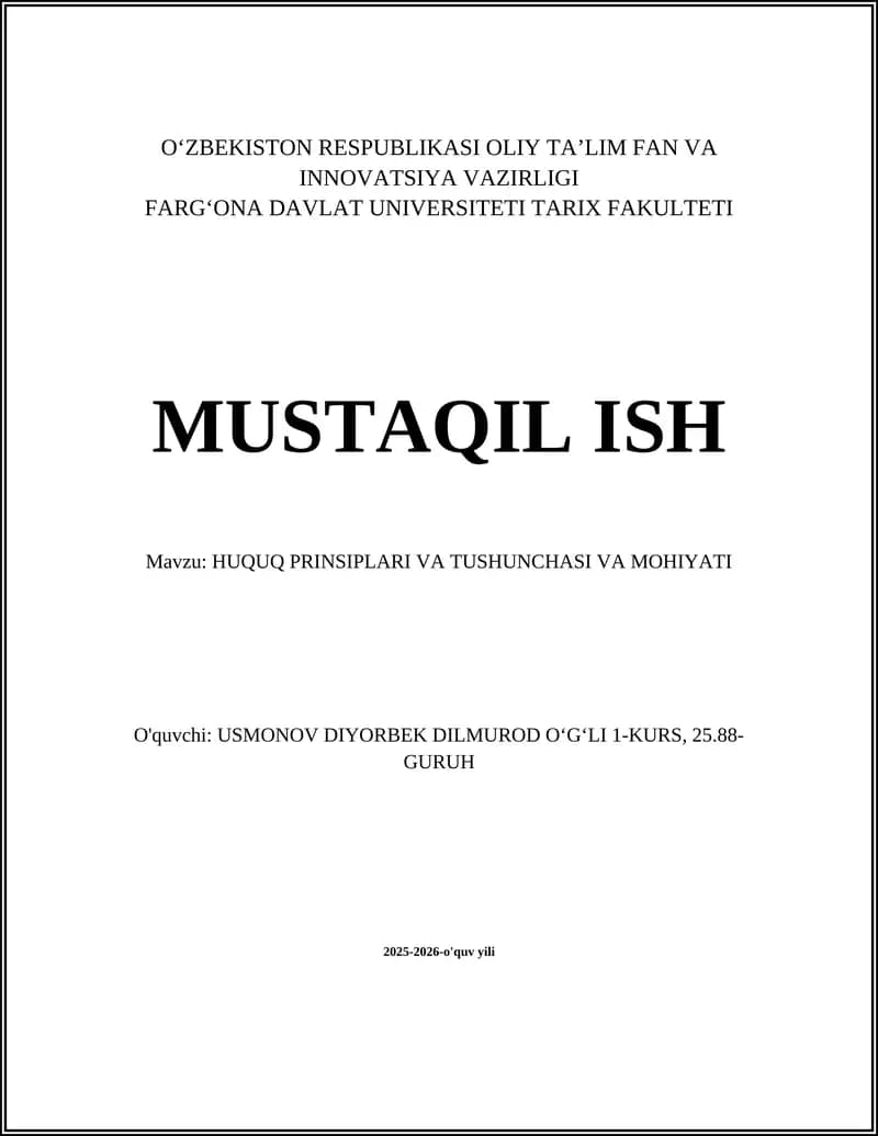 HUQUQ PRINSIPLARI VA TUSHUNCHASI VA MOHIYATI