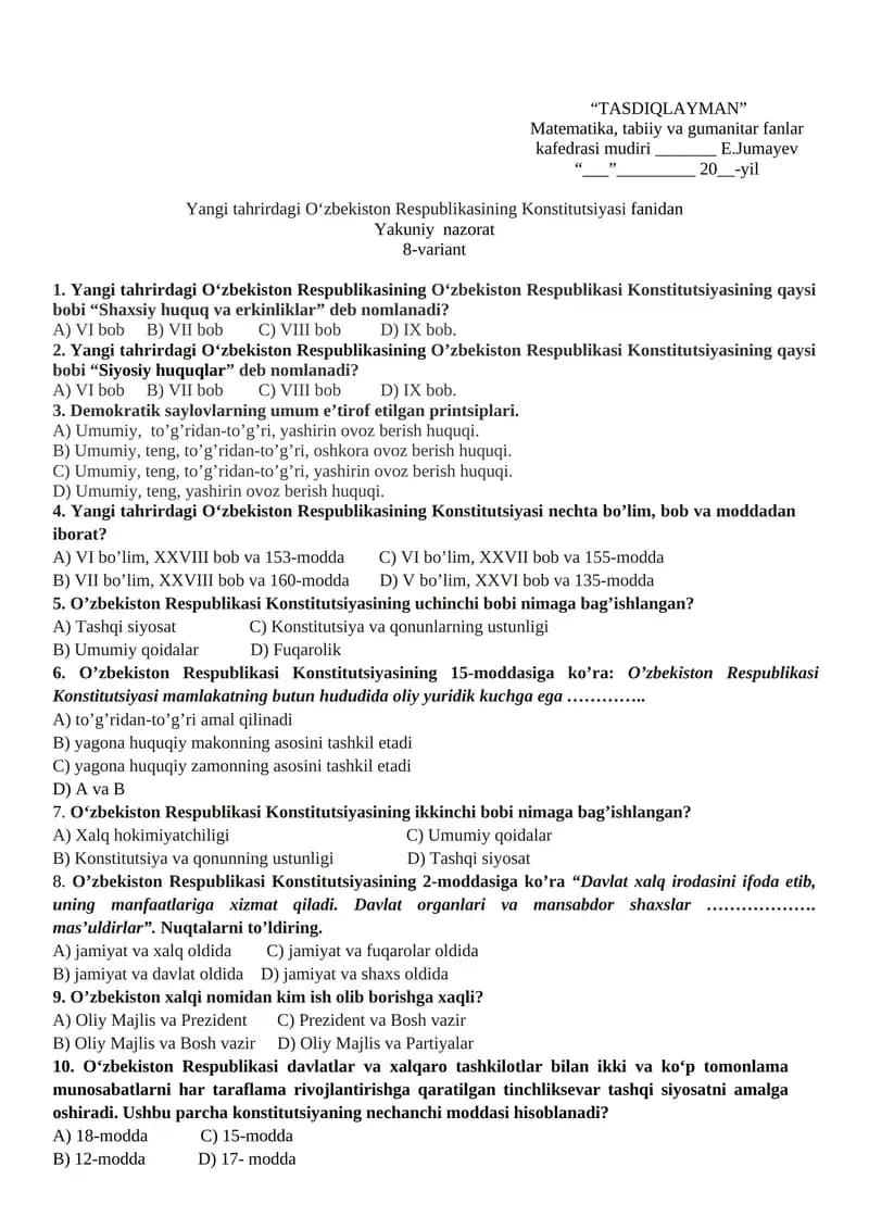 Yangi tahrirdagi O‘zbekiston Respublikasining Konstitutsiyasi