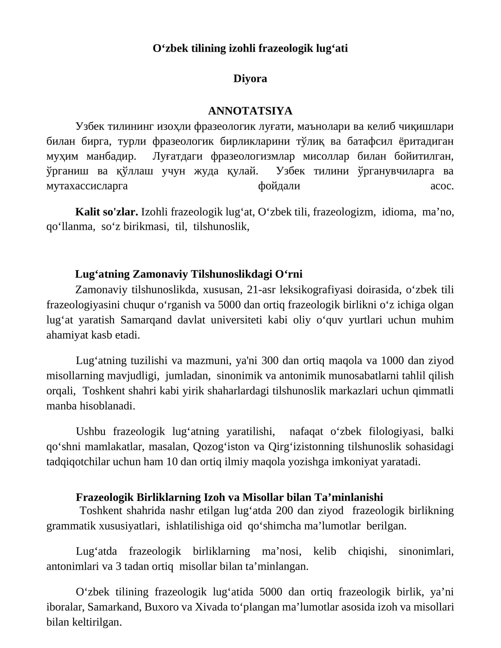 Oʻzbek tilining izohli frazeologik lugʻati