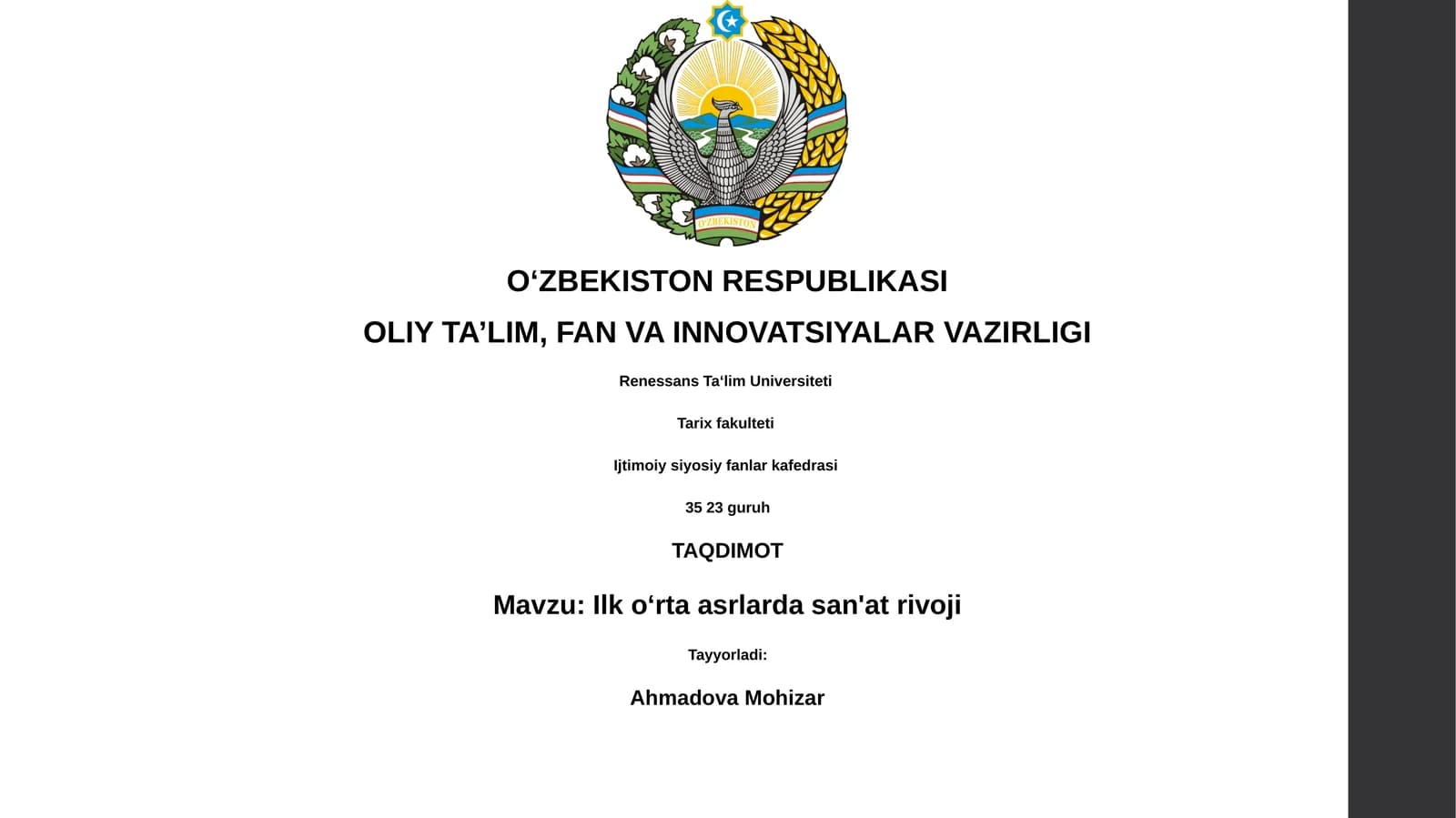 Ilk o‘rta asrlarda san'at rivoji