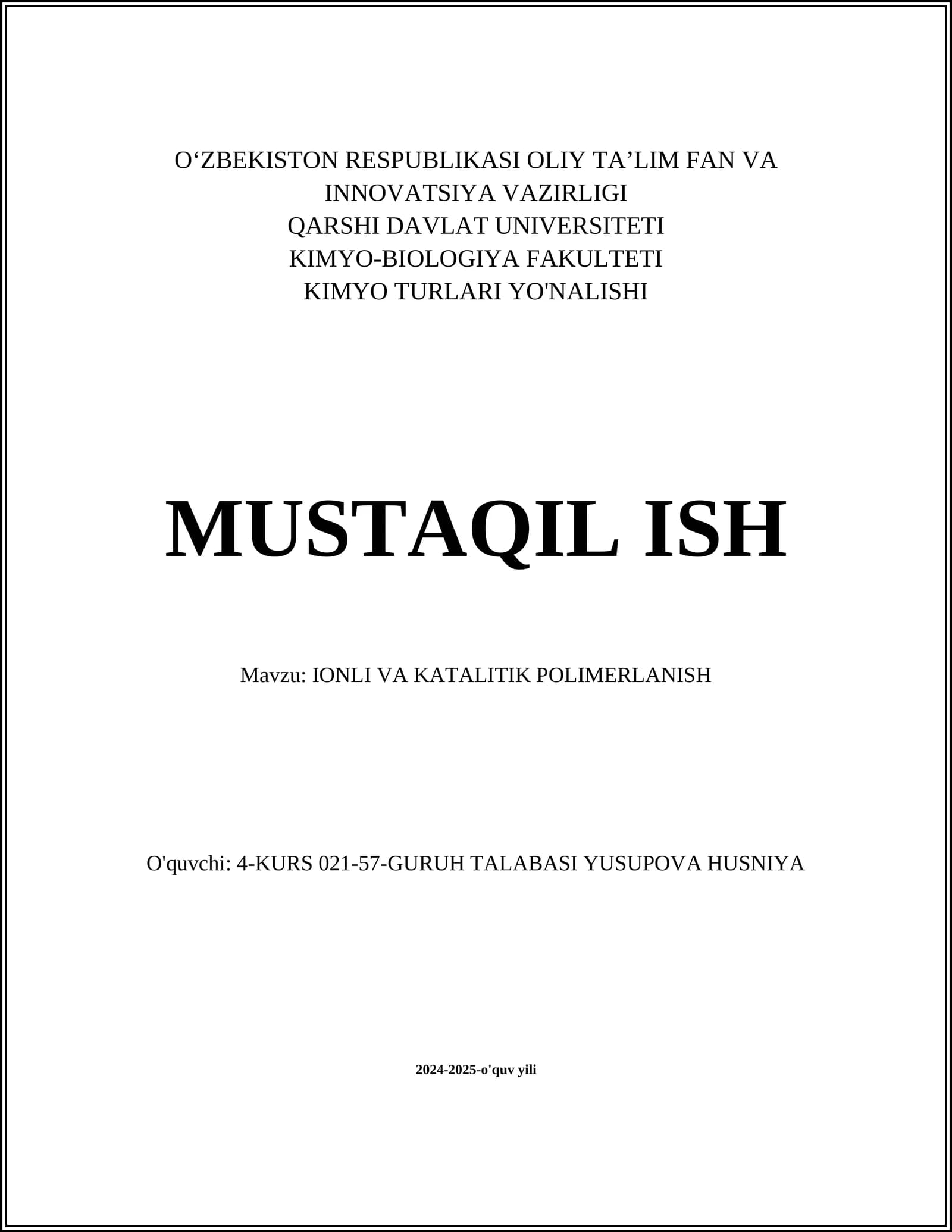 IONLI VA KATALITIK POLIMERLANISH