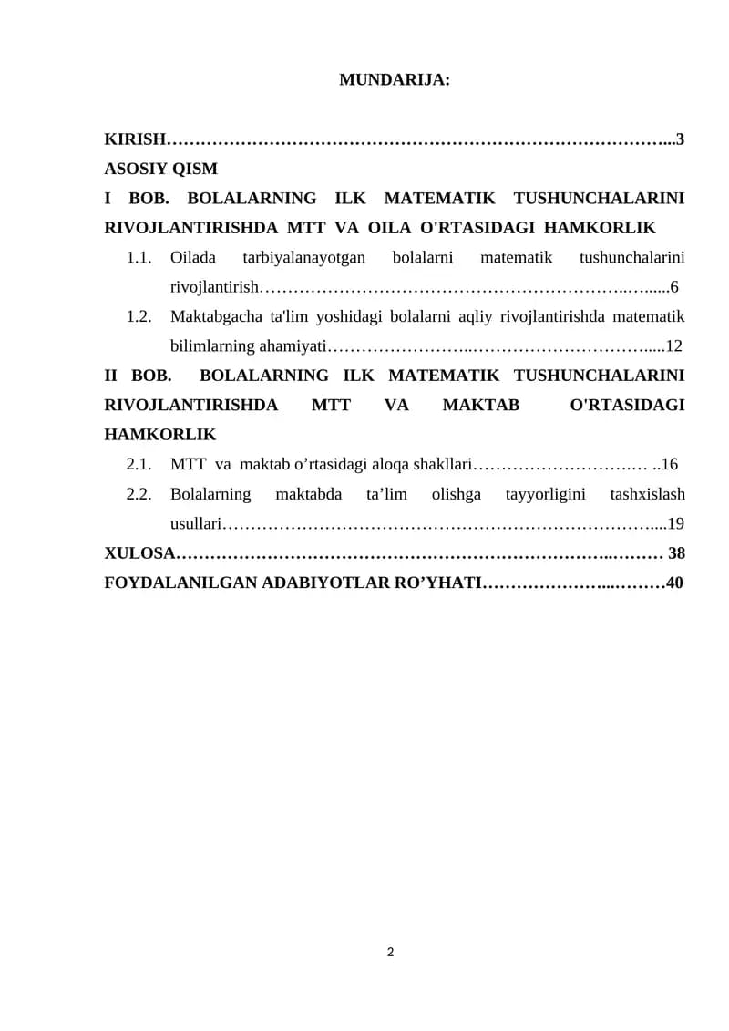 Bolalar matematikasini o'rganuvchilar uchun kurs ishi