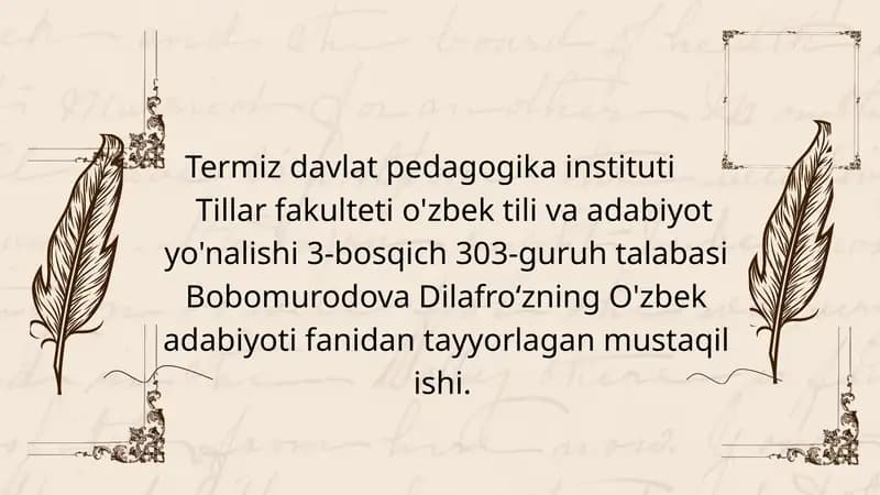Bobomurodova Dilafroʻzning O'zbek adabiyoti