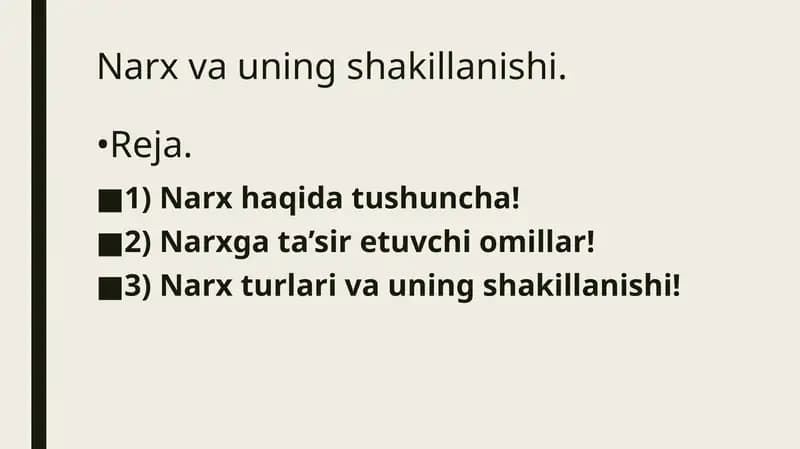 Narx va uning shakillanishi