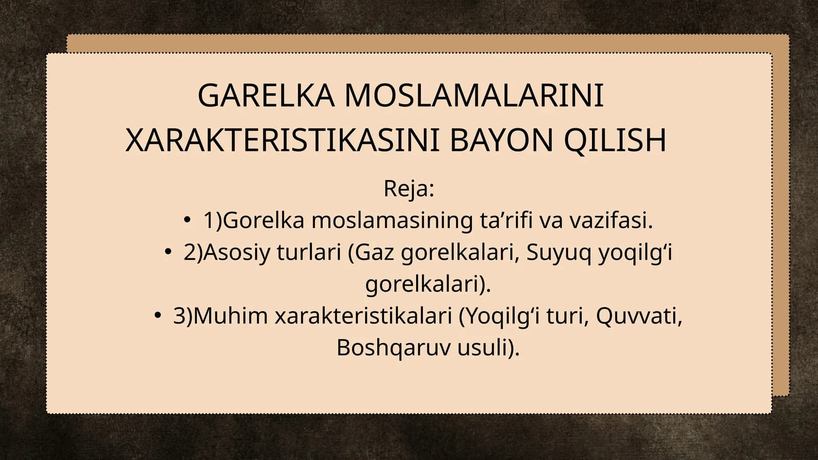 GARELKA MOSLAMALARINI XARAKTERISTIKASINI BAYON QILISH