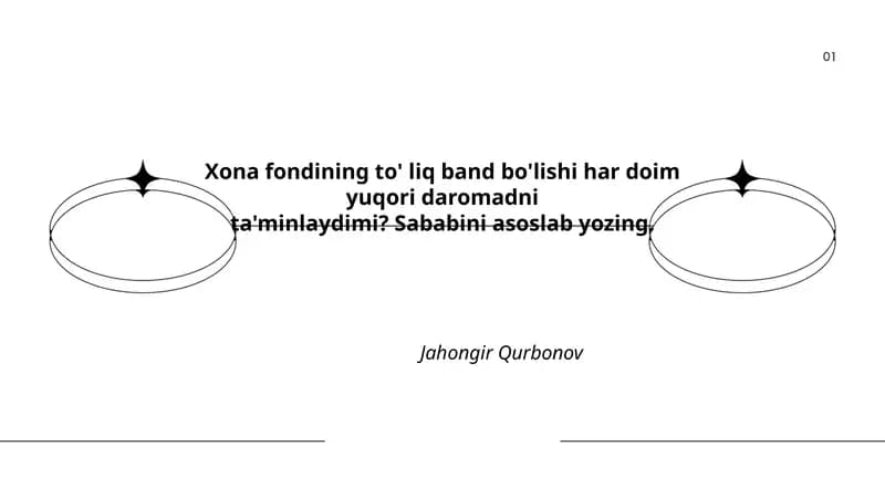Xona fondining to' liq band bo'lishi har doim yuqori daromadni ta'minlaydimi? Sababini asoslab yozing