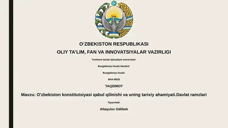 O'zbekiston konstitutsiyasi qabul qilinishi va uning tarixiy ahamiyati