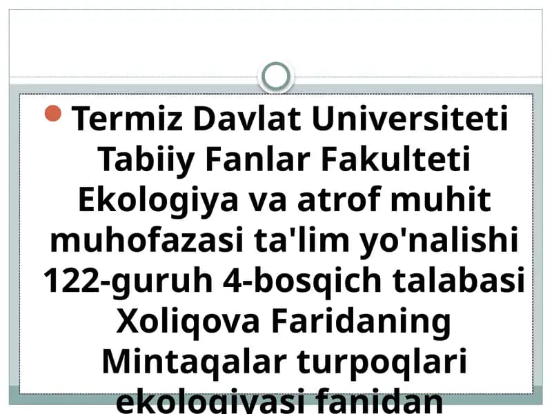 Ekologiya va atrof muhit muhofazasi ta'lim yo'nalishi