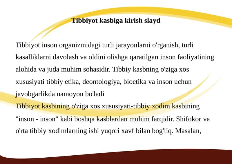Tibbiyot kasbiga kirish slayd