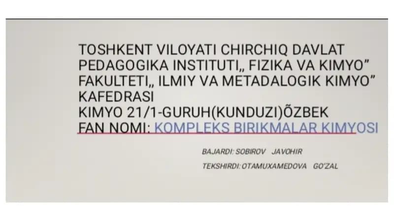 "Kompleks birikmalar kimyosi"