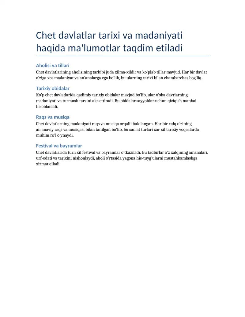 Chet davlatlar tarixi va madaniyati