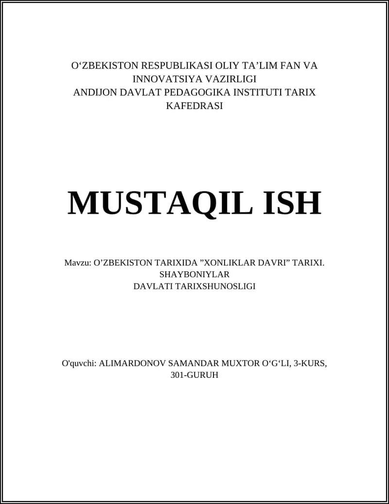 Shayboniylar Davlati Tarixi