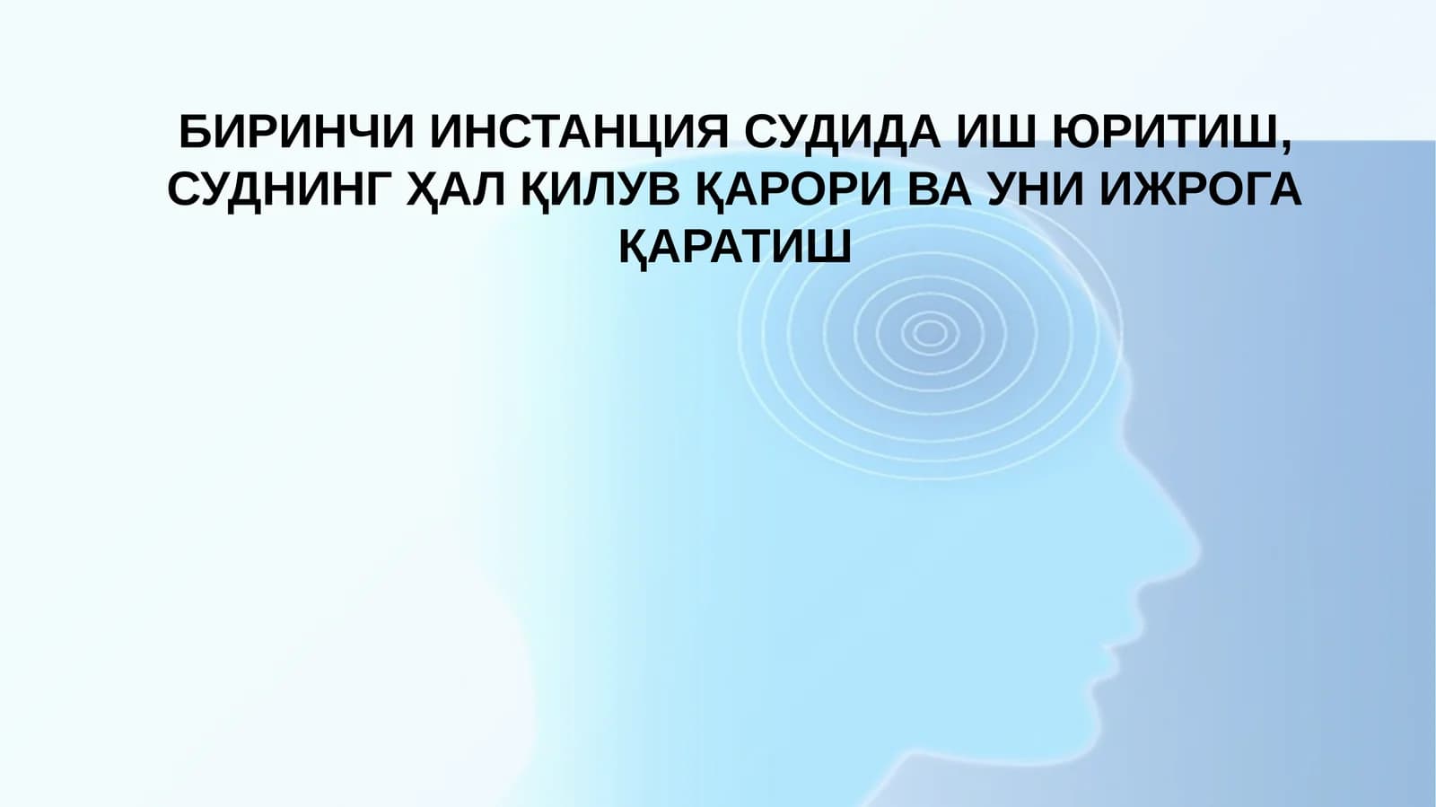 БИРИНЧИ ИНСТАНЦИЯ СУДИДА ИШ ЮРИТИШ, СУДНИНГ ҲАЛ ҚИЛУВ ҚАРОРИ ВА УНИ ИЖРОГА ҚАРАТИШ