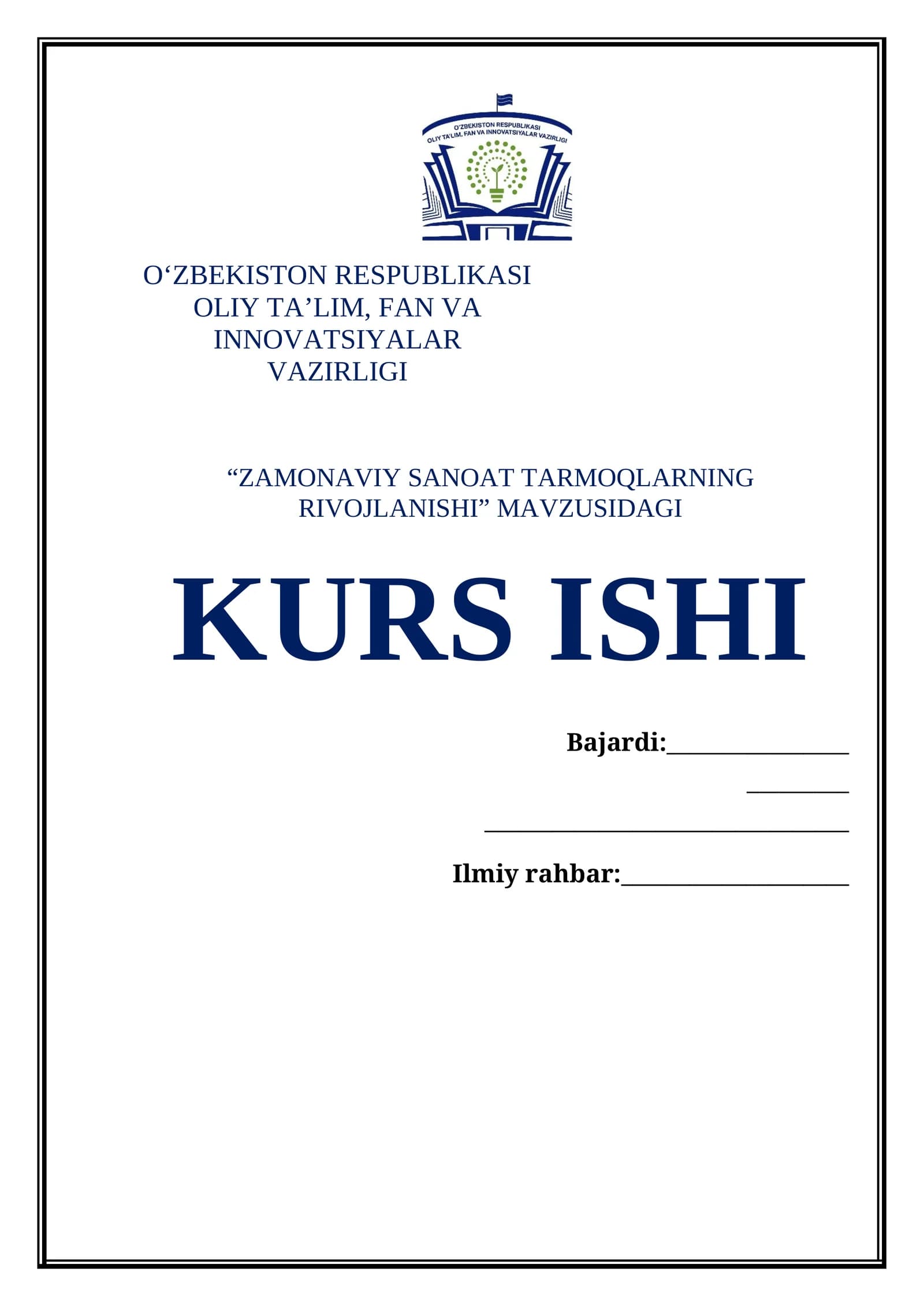 ZAMONAVIY SANOAT TARMOQLARNING RIVOJLANISHI