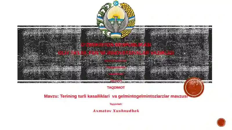 Terining turli kasalliklari va gelmintogelmintozlarzlar mavzusi