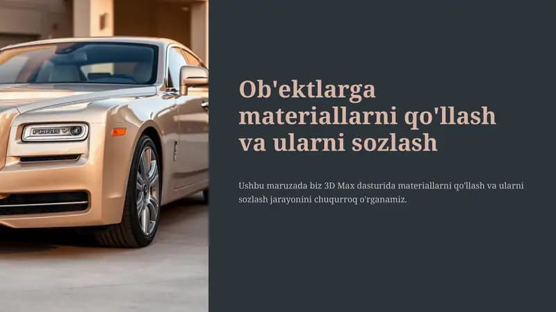 Ob'ektlarga materiallarni qo'llash va ularni sozlash