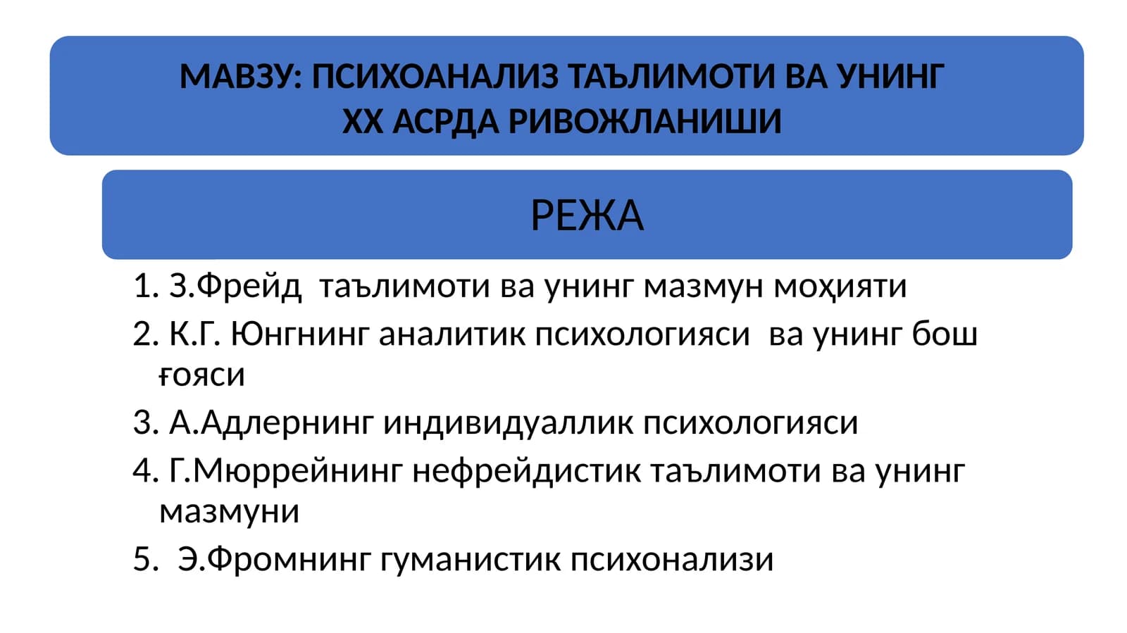 ПСИХОАНАЛИЗ ТАЪЛИМОТИ ВА УНИНГ  XX АСРДА РИВОЖЛАНИШИ