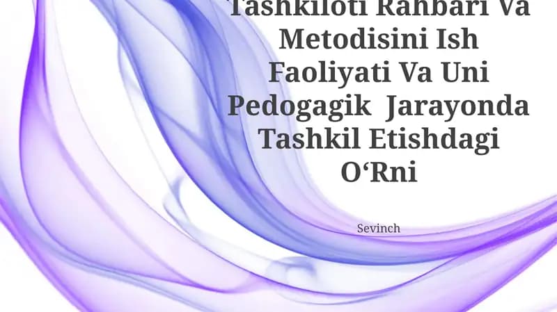 Maktabgacha Ta'Lim Tashkiloti Rahbari Va Metodisini Ish Faoliyati Va Uni Pedogagik Jarayonda Tashkil Etishdagi OʻRni