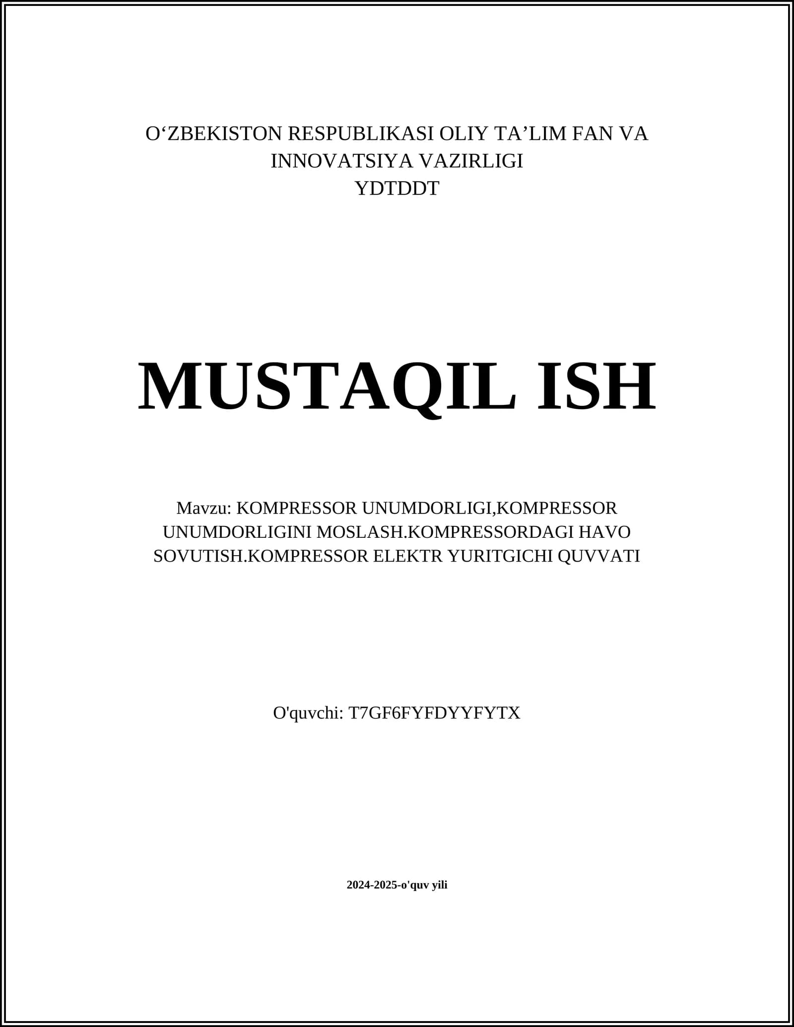 KOMPRESSOR UNUMDORLIGI