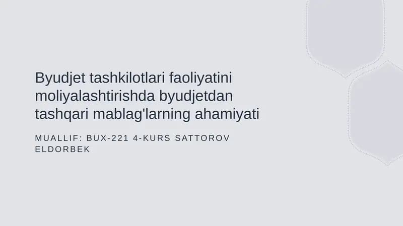 Byudjet tashkilotlari faoliyatini moliyalashtirishda byudjetdan tashqari mablag'larning ahamiyati