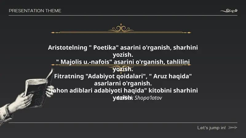 Fitratning "Adabiyot qoidalari", " Aruz haqida" asarlarni o'rganish