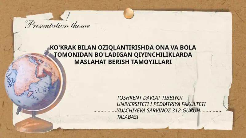 KO'KRAK BILAN OZIQLANTIRISHDA ONA VA BOLA TOMONIDAN BO'LADIGAN QIYINCHILIKLARDA MASLAHAT BERISH TAMOYILLARI