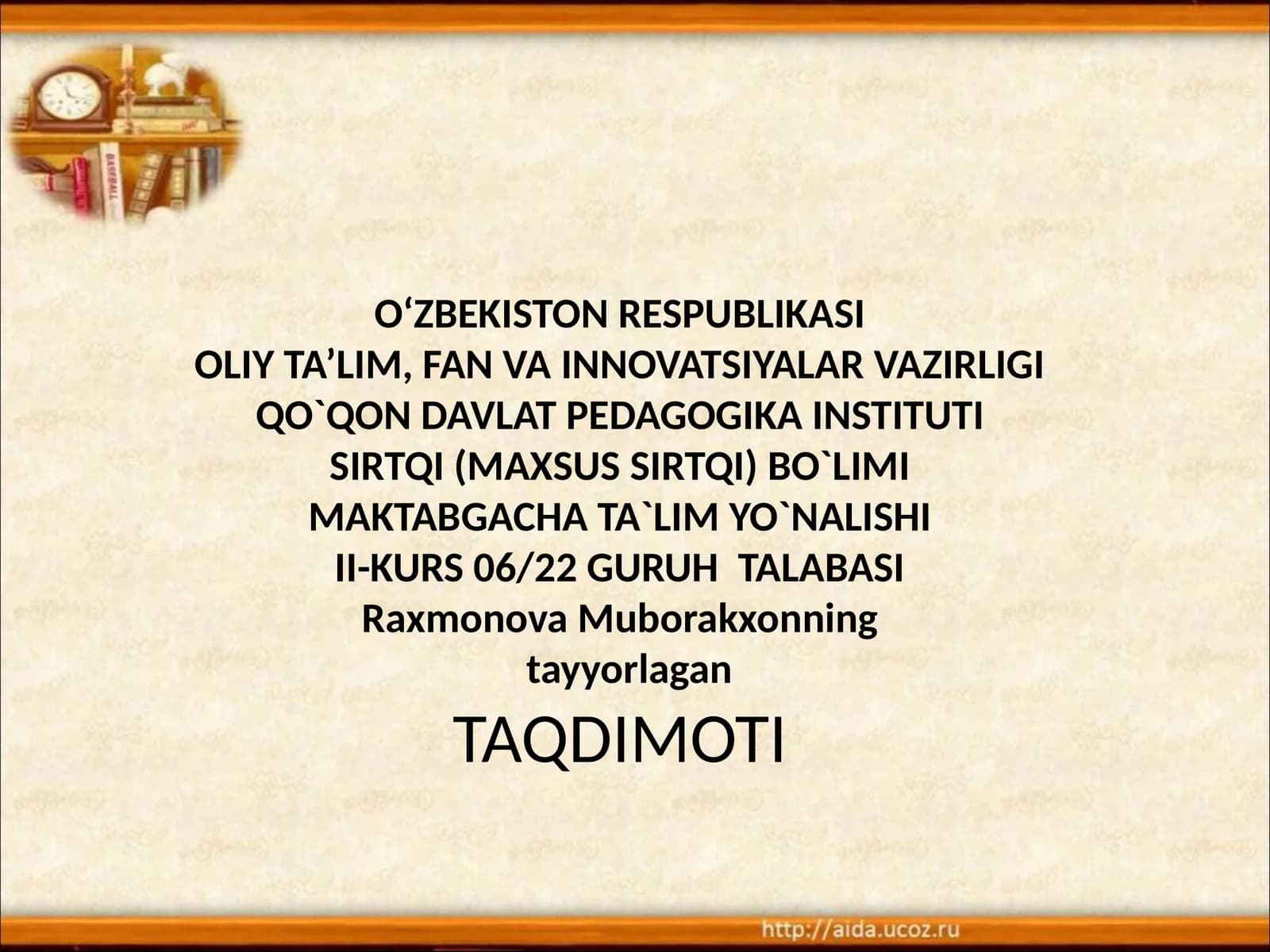 TAQDIMOTI O‘ZBEKISTON RESPUBLIKASI OLIY TA’LIM,