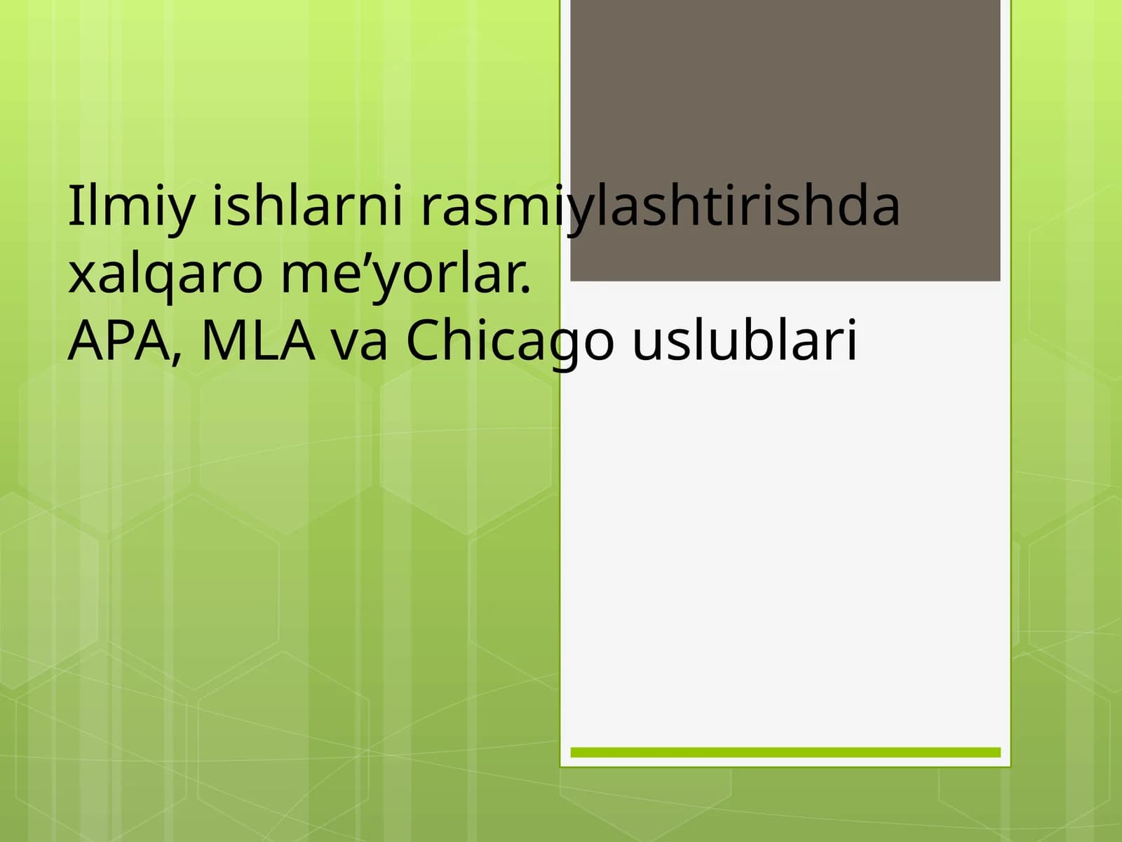 Ilmiy ishlarni rasmiylashtirishda xalqaro meʼyorlar