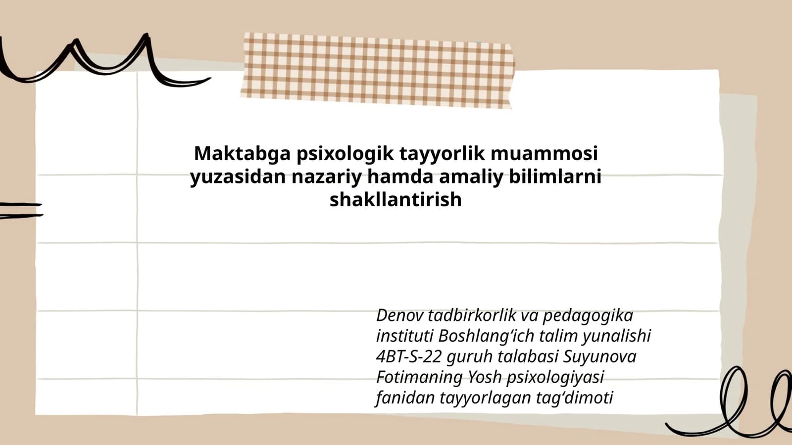 Suyunova Fotimaning Yosh psixologiyasi