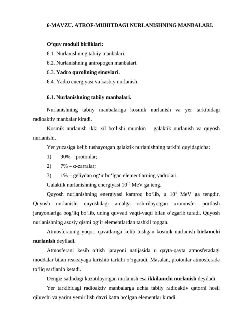 Nurlanishning tabiiy manbalari