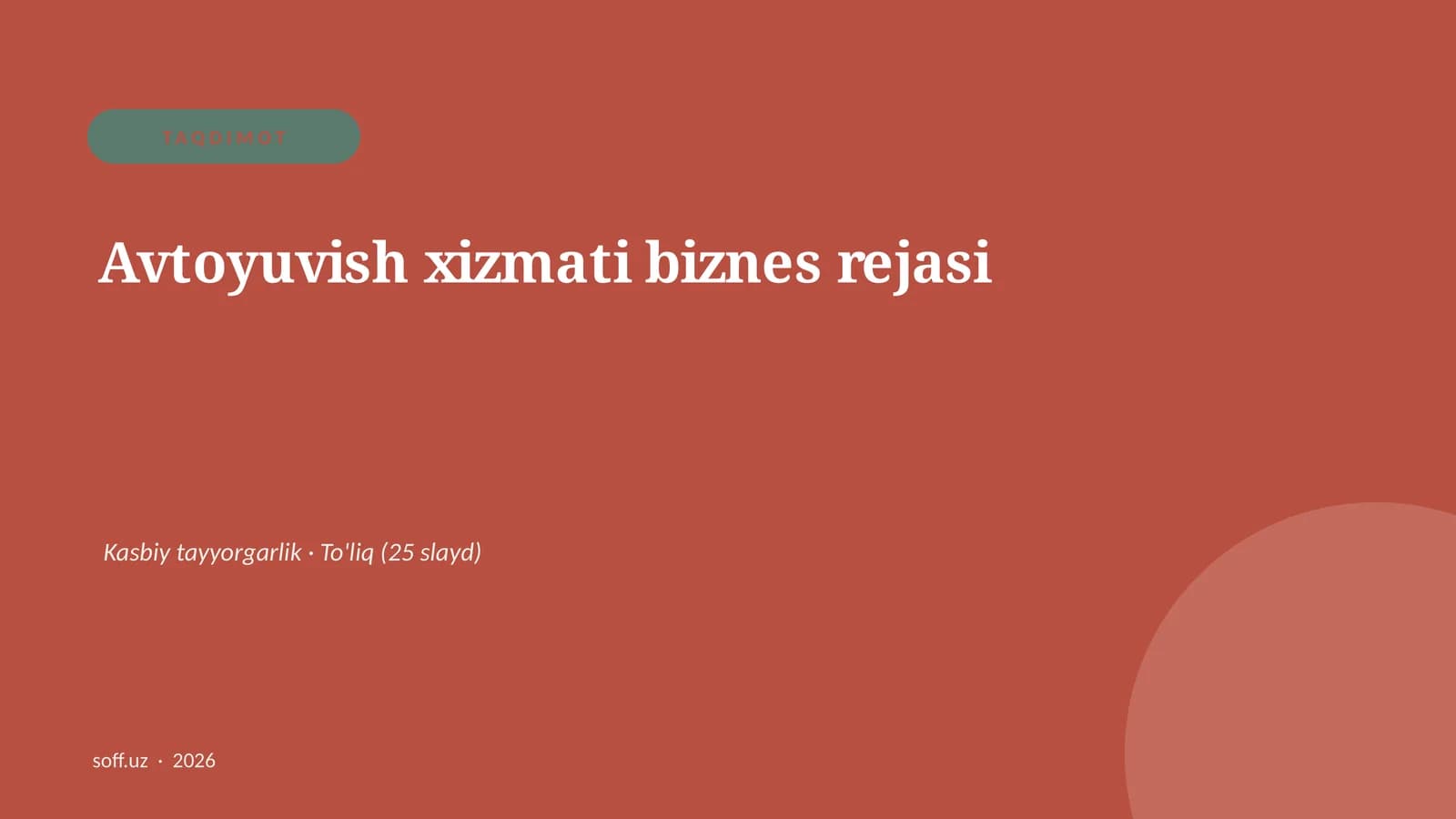 Avtoyuvish xizmati biznes rejasi