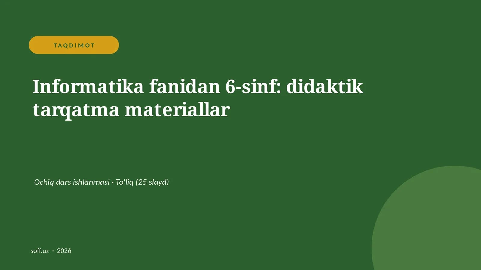 Informatika fanidan 6-sinf: didaktik tarqatma materiallar