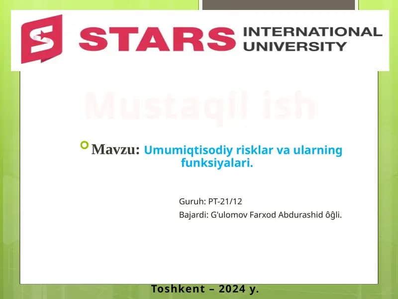 Umumi iqtisodiy risklar va ularning funksiyalari