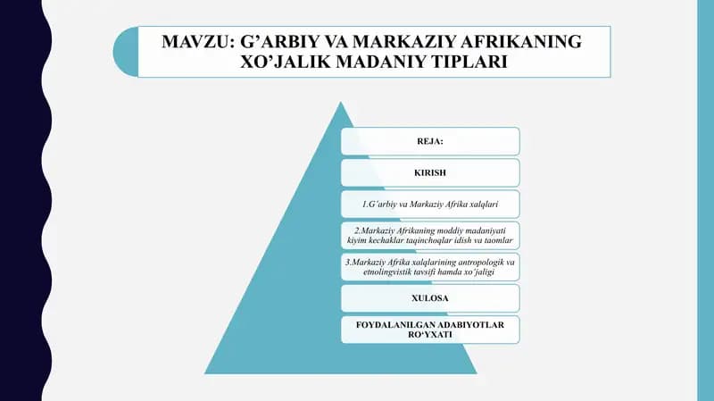 G’ARBIY VA MARKAZIY AFRIKANING  XO’JALIK MADANIY TIPLARI
