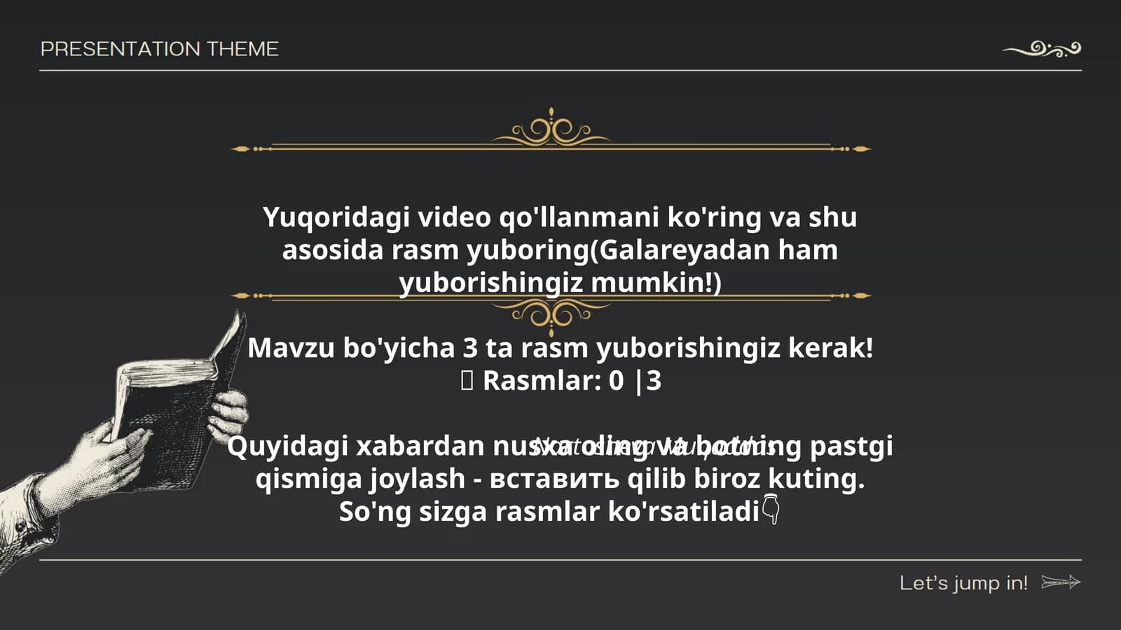 Mavzu bo'yicha 3 ta rasm yuborishingiz kerak!