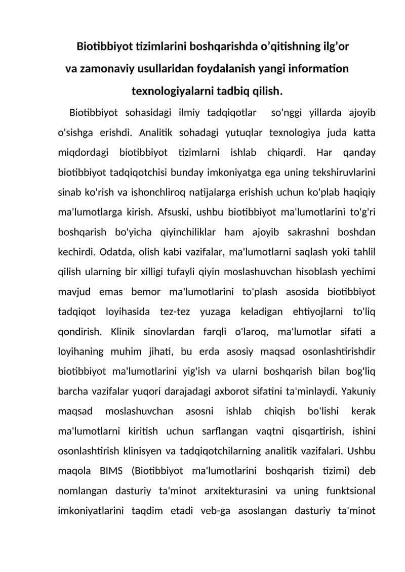 BIMS (Biotibbiyot ma'lumotlarini boshqarish tizimi)