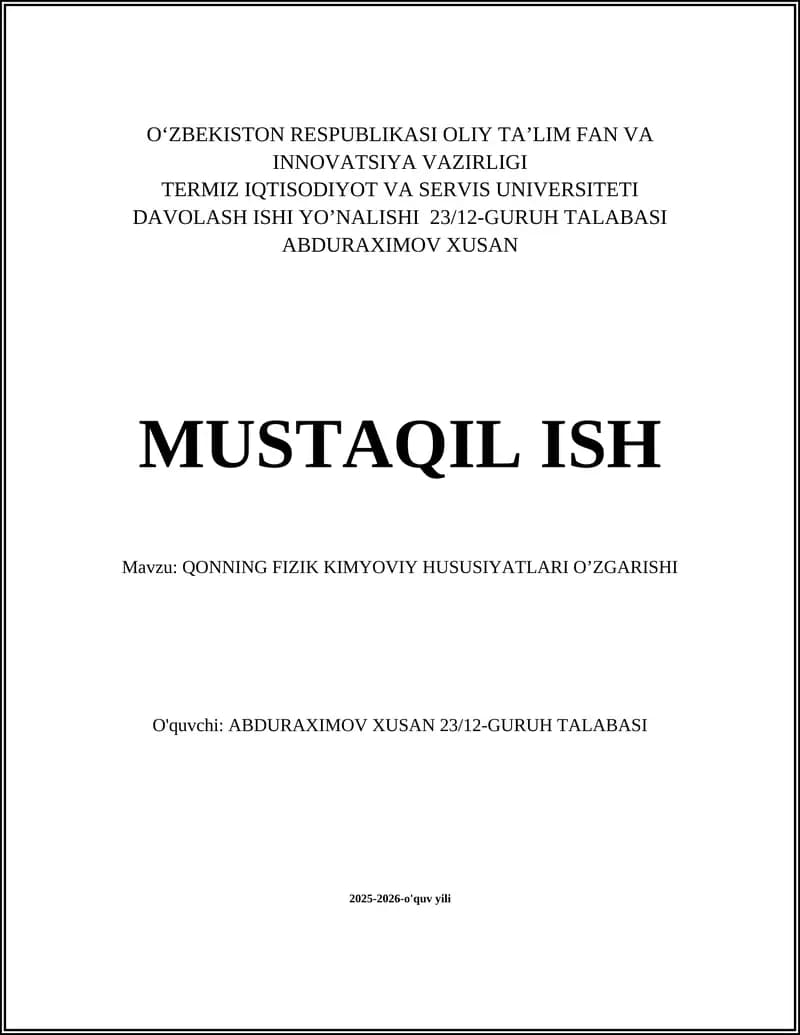 Qonning fizik kimyoviy hususiyatleri o'zgarishi