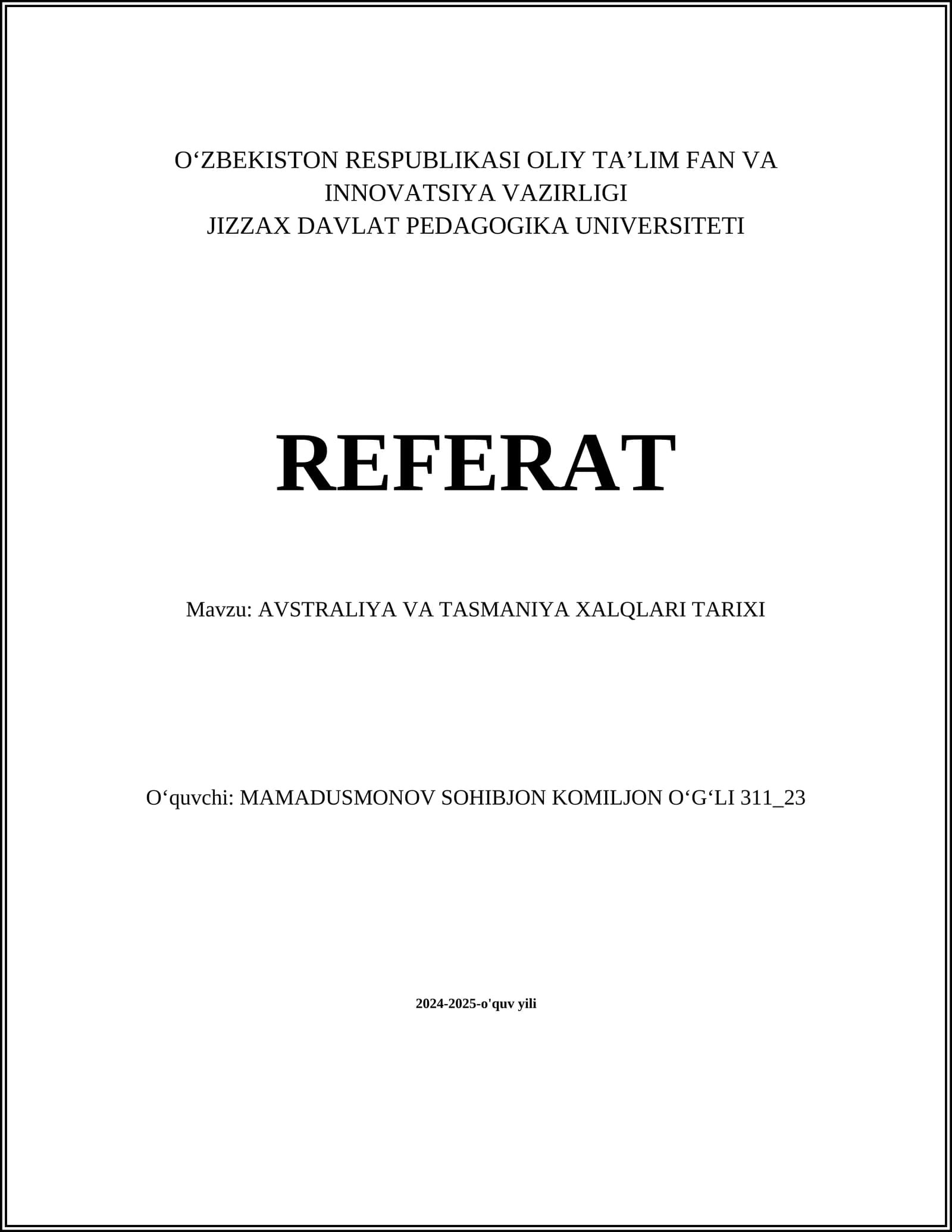 AVSTRALIYA VA TASMANIYA XALQLARI TARIXI