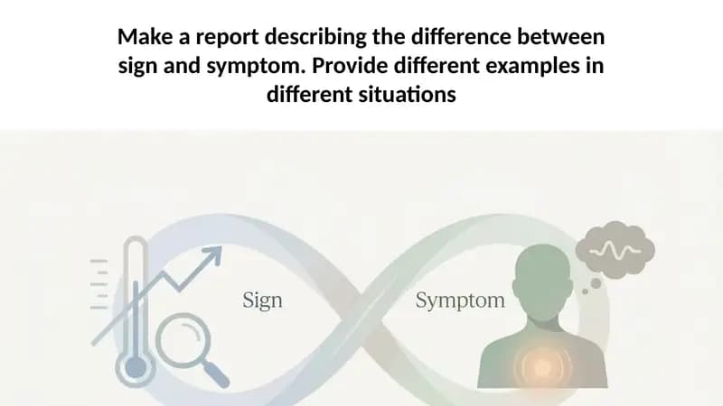 Make a report describing the difference between sign and symptom. Provide different examples in dif