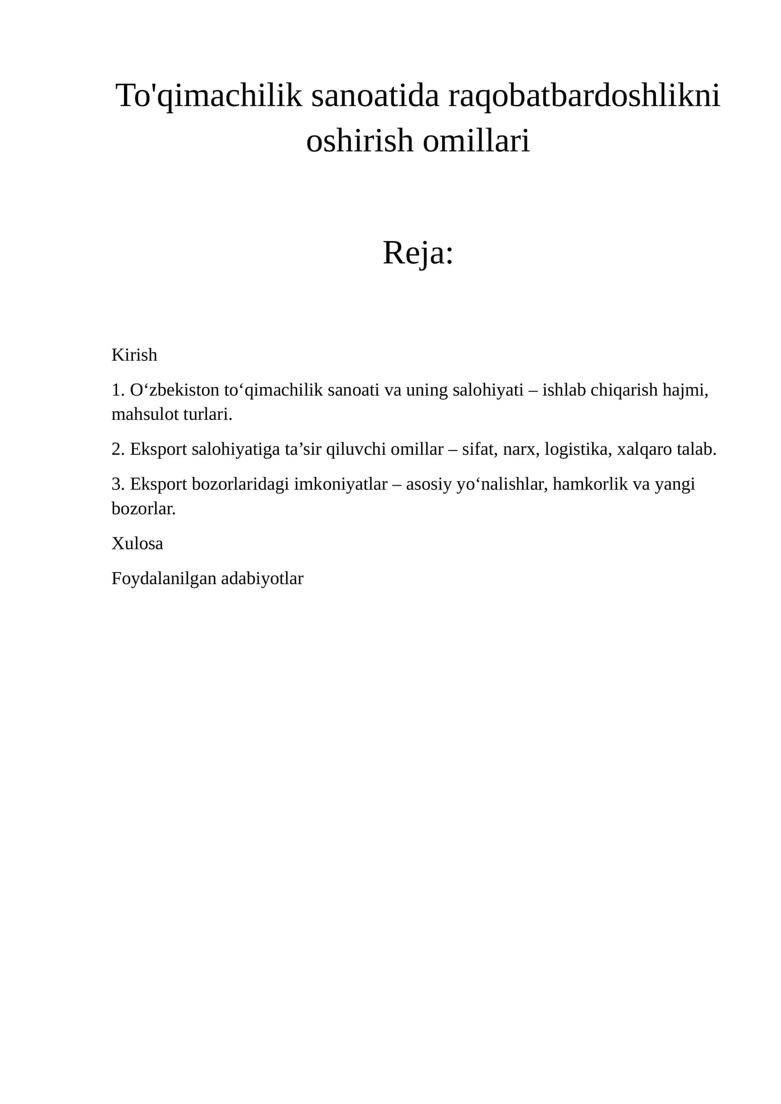 To'qimachilik sanoatida raqobatbardoshlikni oshirish omillari