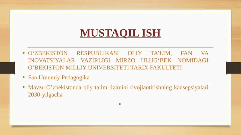O‘zbekistonda oliy talim tizimini rivojlantirishning kansepsiyalari 2030-yilgacha