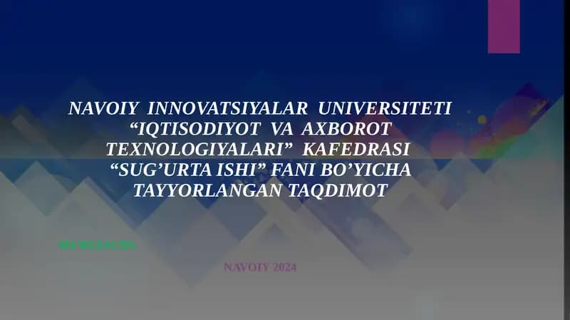 Sugu’rta klassifikatsiyasi. Sugurta shakllari