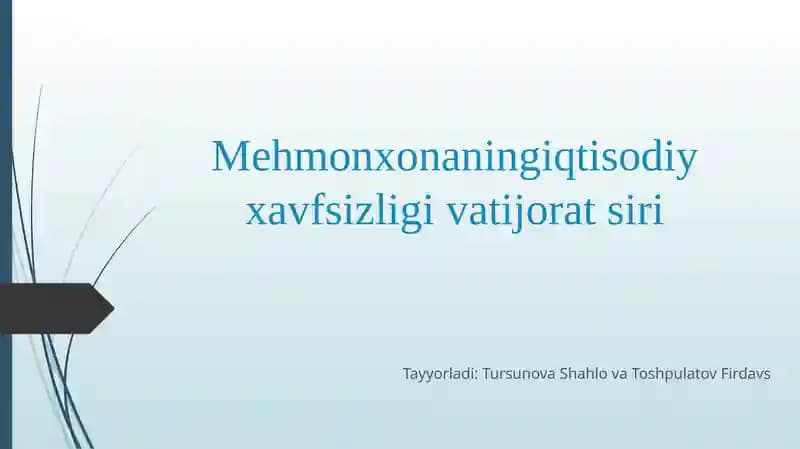 Mehmonxona iqtisodiy xavfsizligi va tijorat