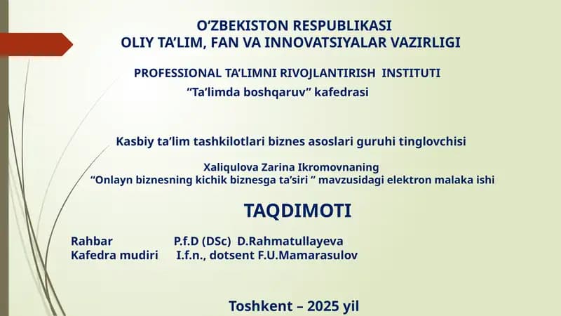 Onlayn biznesning kichik biznesga ta'siri